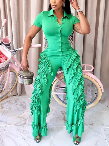 Ruffle Wide Leg Jumpsuits