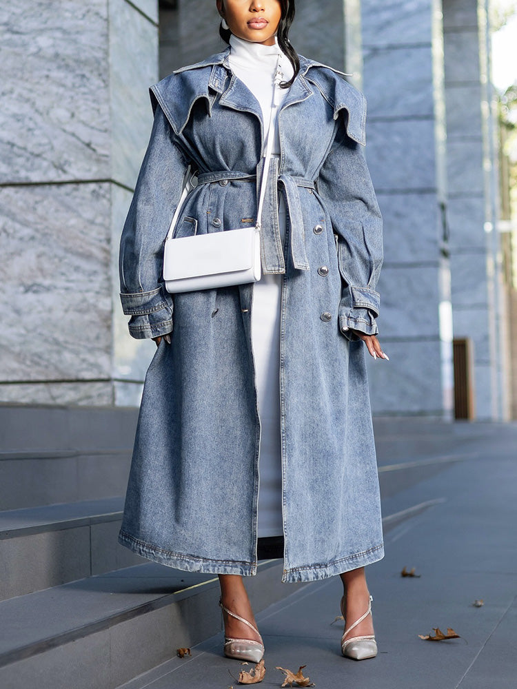 Double-Breasted Denim Trench Coats