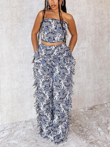 Vintage Tube Top Fringe Pants Set