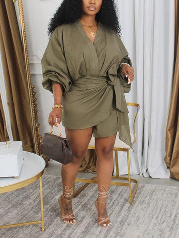 Puff Sleeves Wrap Dresses