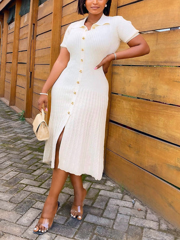 Knit Button Midi Dresses