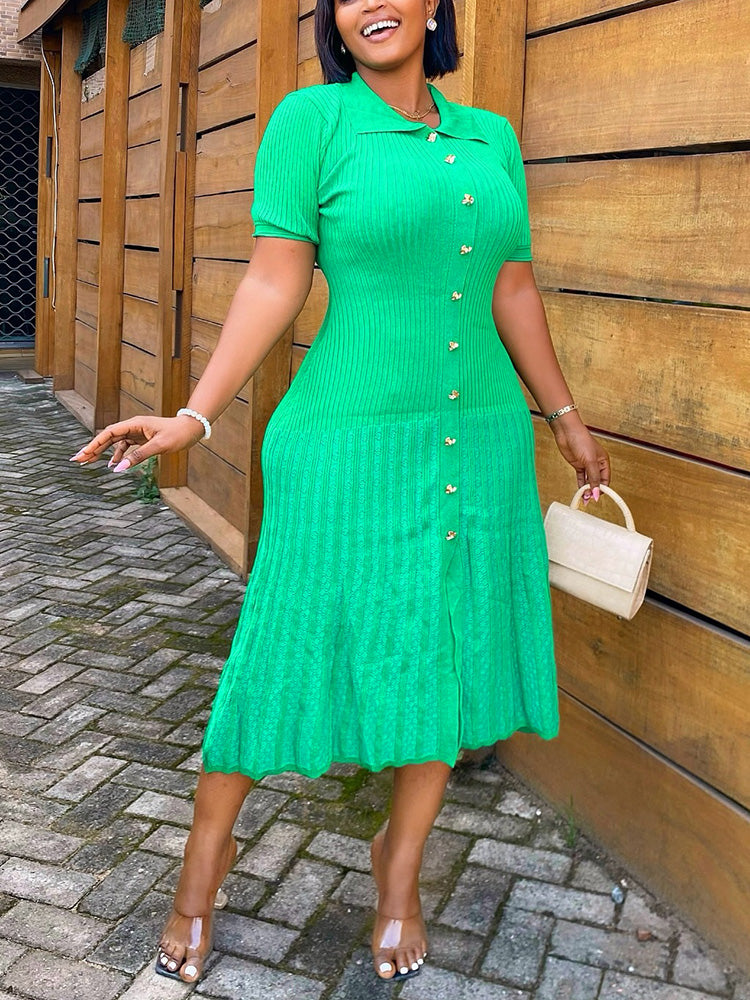 Knit Button Midi Dresses