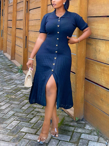 Knit Button Midi Dresses