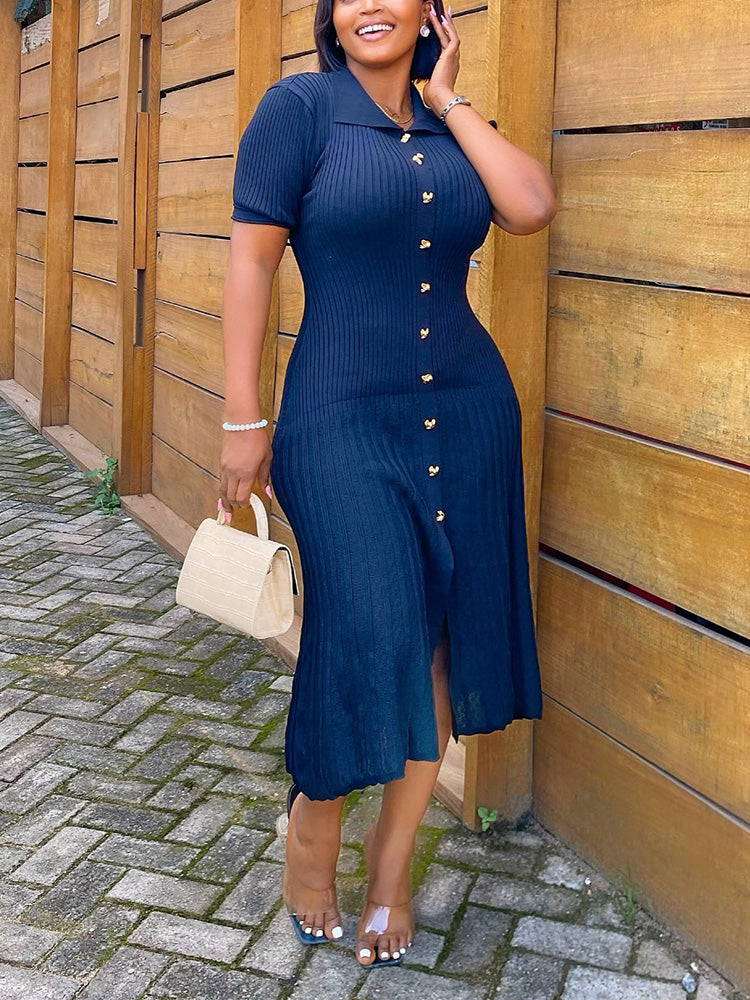 Knit Button Midi Dresses