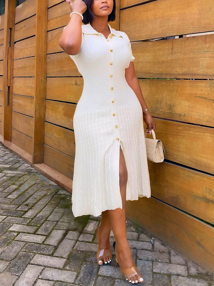 Knit Button Midi Dresses