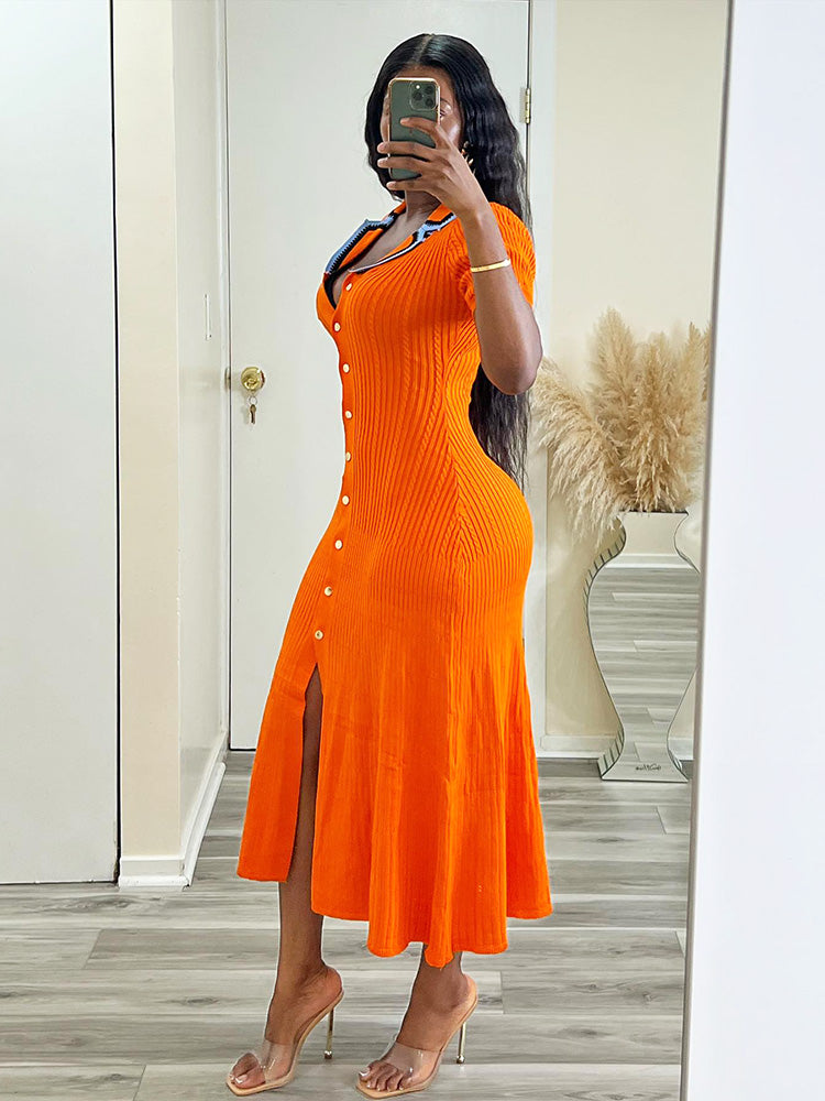 Knit Letter Embroidery Midi Dresses