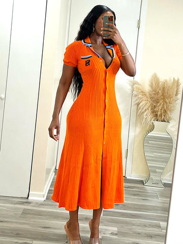 Knit Letter Embroidery Midi Dresses