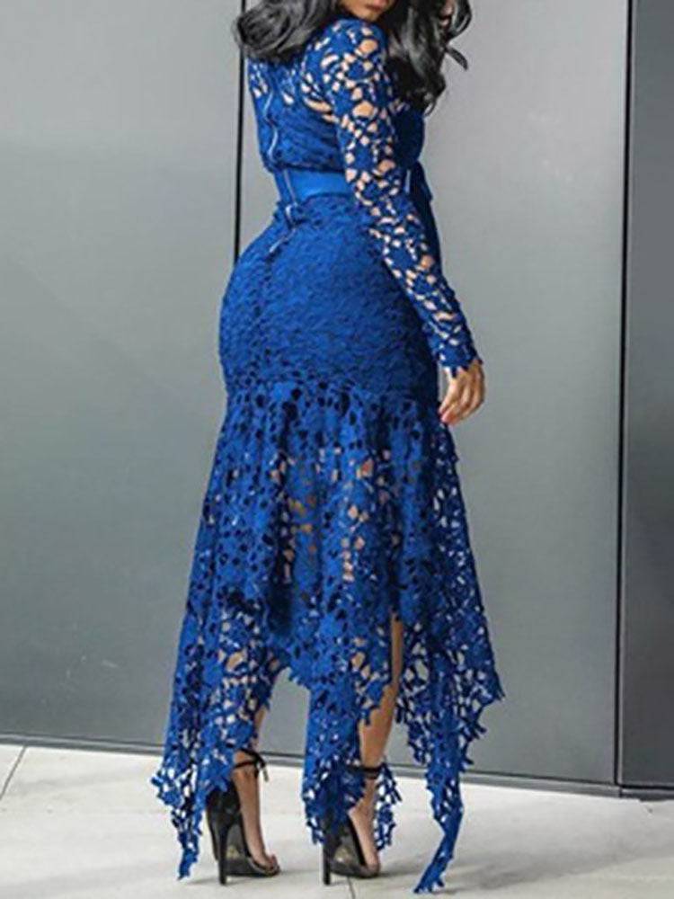 Lace O Neck Irregular Maxi Dresses