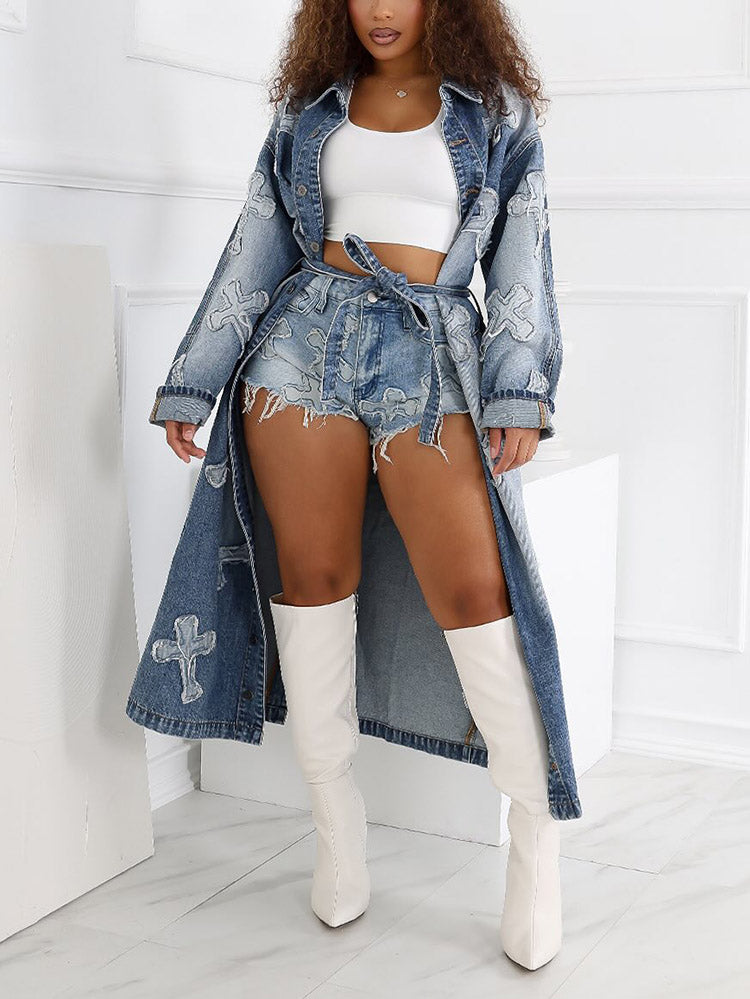 Cross Denim Trench Coats