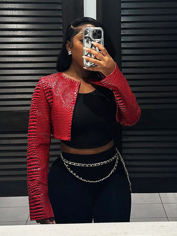 Croc-Embossed Crop Jackets