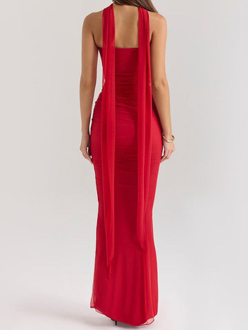 Red  Strapless Bodice and High Waist Skirt with Tie Set