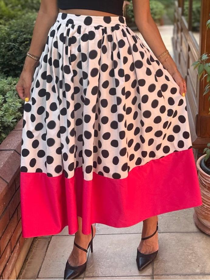 Polka Print Midi Skirt