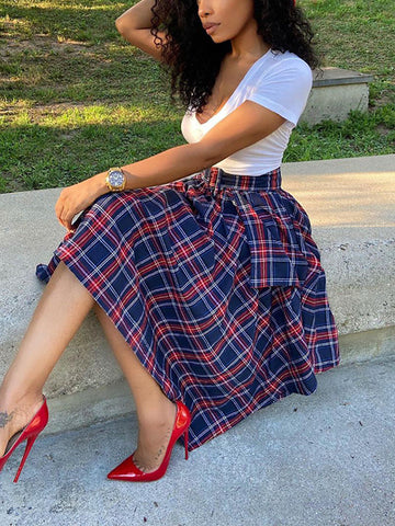 Asymmetric Plaid Midi Skirts