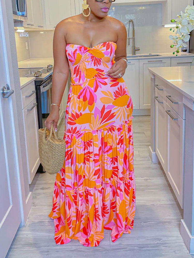 Printed Strapless Maxi Dresses
