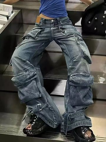 Vintage Multi-Pocket Denim Work Pants