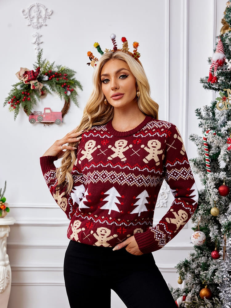 Casual Crewneck Embroidered Sweater â€?Gingerbread Man