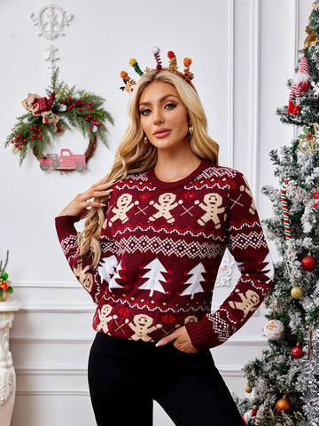 Casual Crewneck Embroidered Sweater â€?Gingerbread Man