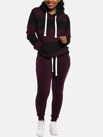 Striped Kangaroo Pocket Hooded Pants Set