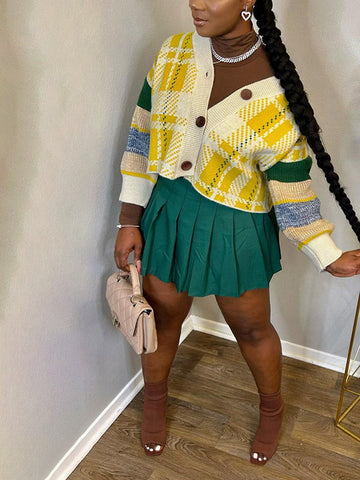 Retro Plaid Knit Cardigans