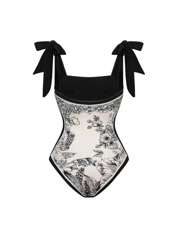 Reversible Vintage Print One Piece Swimsuit