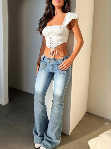 Nava Low Rise Denim Jeans - Blue Denim