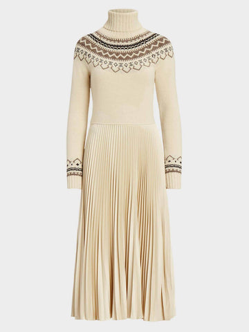 Hybrid Sweater-Pleated Turtleneck Dress