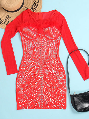 Feather Pearl Rhinestone Dresses