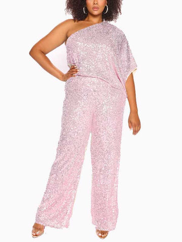 One Shoulder Sequin Jumpsuits