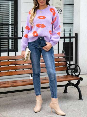 Lips of Love Round Neck Pullover Sweater