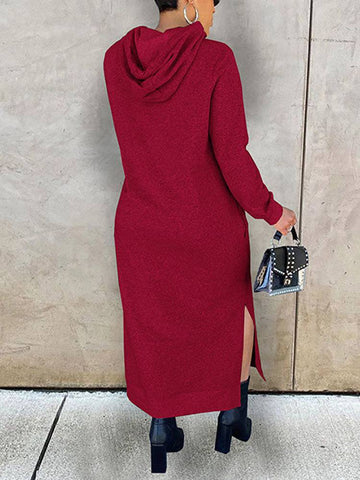 Slant Pockets Drawstring Hoodie Dresses