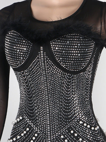 Feather Pearl Rhinestone Dresses