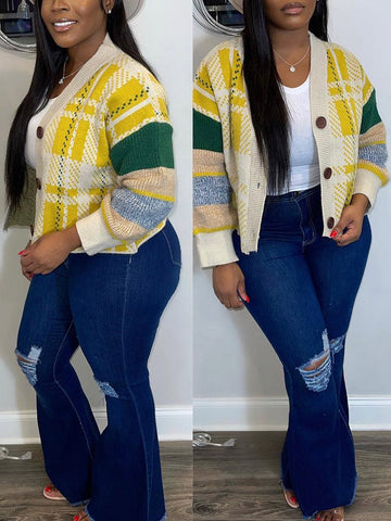 Retro Plaid Knit Cardigans