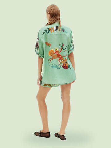 Unique Ethnic Print Loose Shirt And Shorts Set