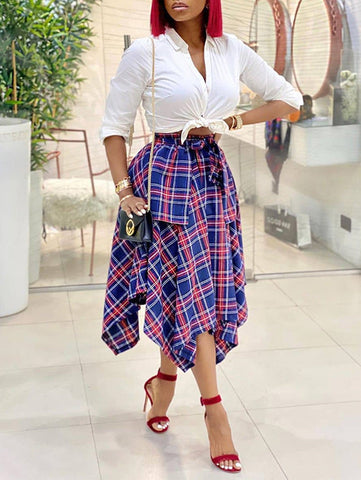 Asymmetric Plaid Midi Skirts