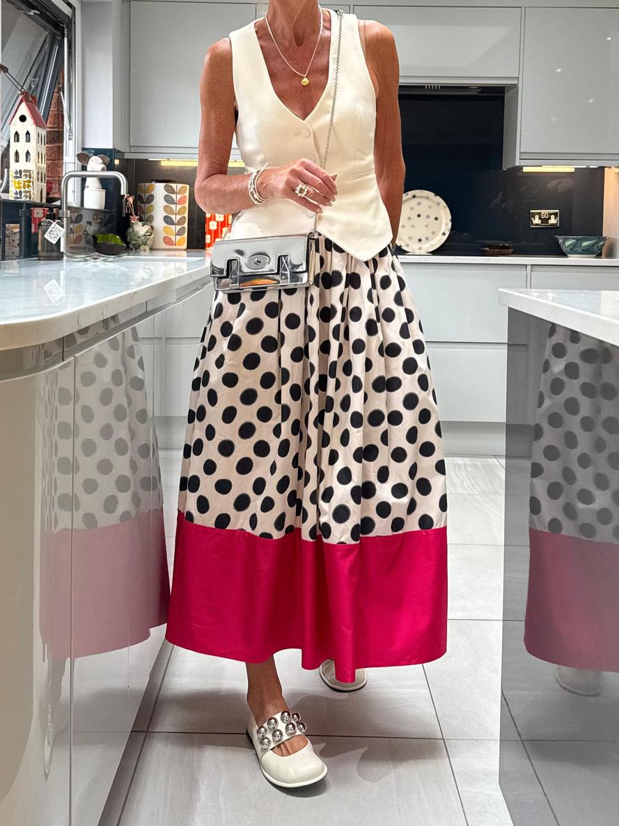 Polka Print Midi Skirt