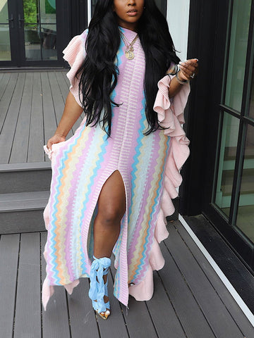 Ruffle Slit Knit Dresses