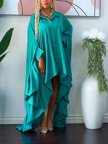 Batwing Sleeve Asymmetrical Shirt Dresses