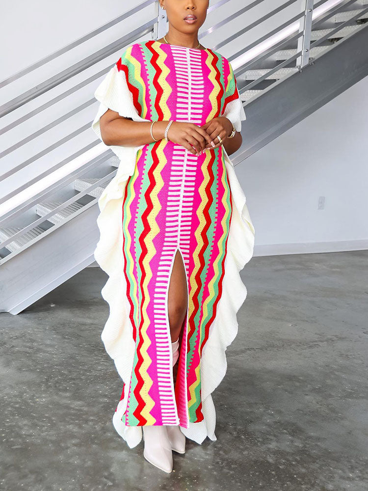 Ruffle Slit Knit Dresses