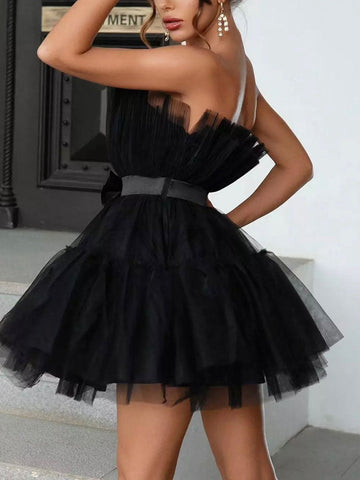 Bow Decor Layered Tulle Cocktail Dresses