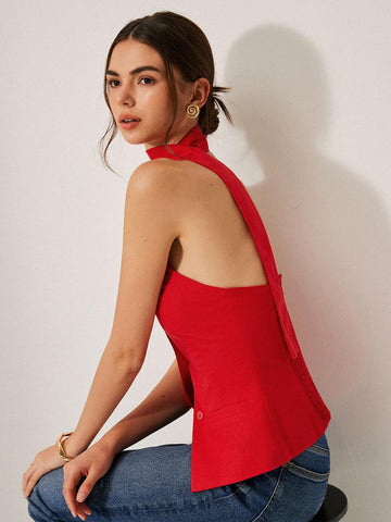 Halter Neck Buttoned Camisole Top
