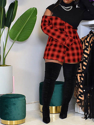Plaid Print Patchwork Mini Dresses