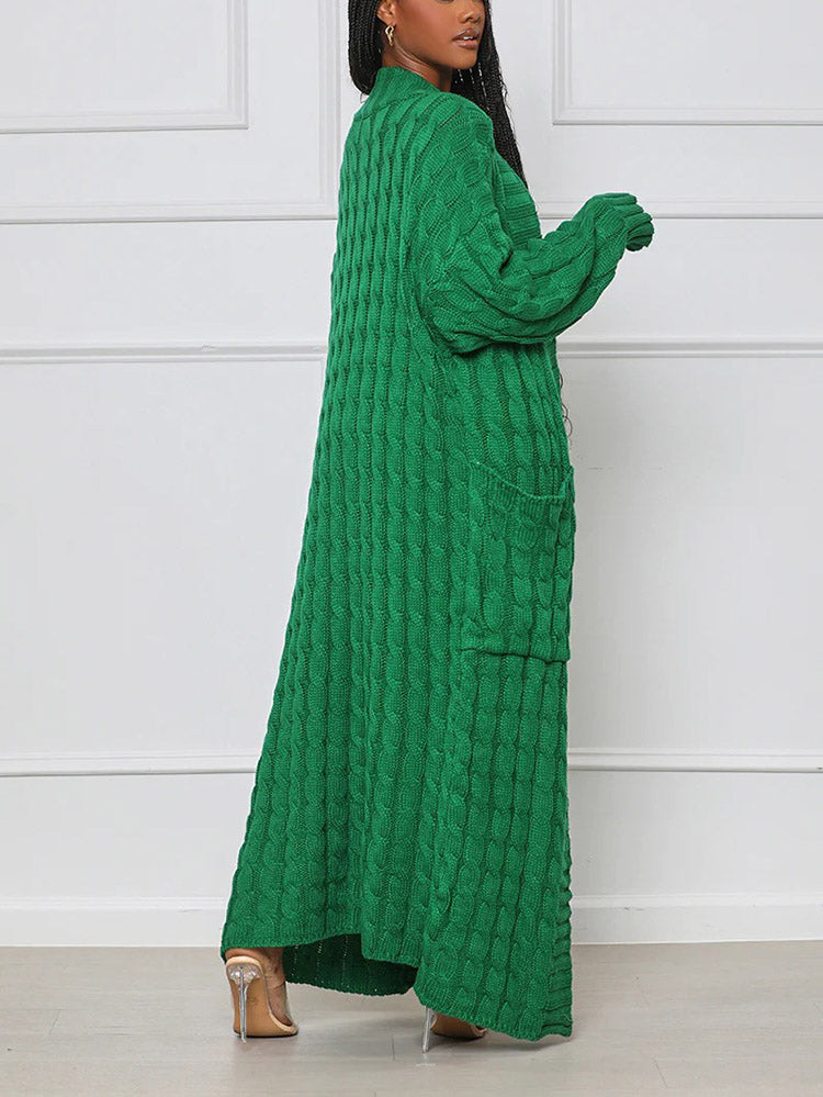 Knitted Solid Pocket Sweater Cardigans