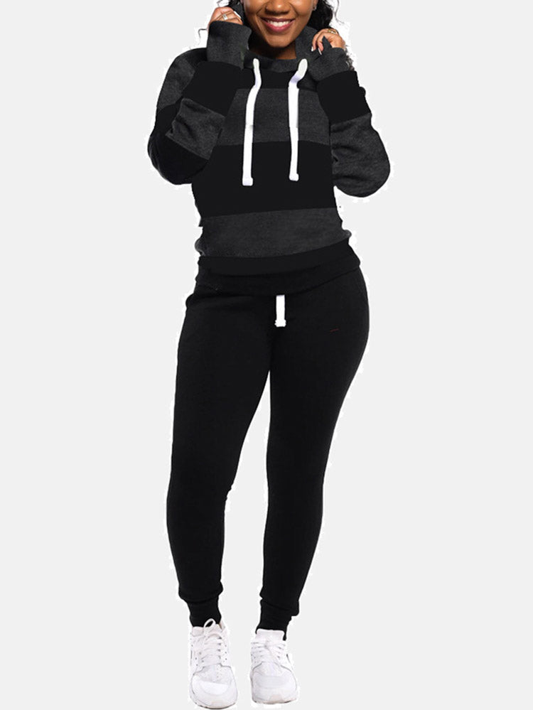 Striped Kangaroo Pocket Hooded Pants Set