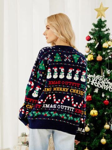 Crewneck SequinSweater â€?Snowman & ChristmasTree