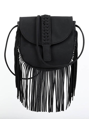 Woven Semi Circular Leather Tassel Crossbody Bag