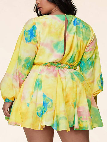 Tie Dye With Belt V Neck Dresses