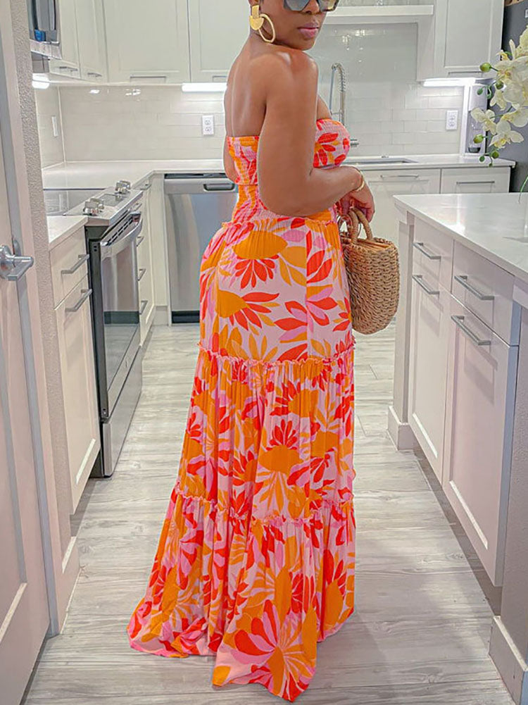 Printed Strapless Maxi Dresses