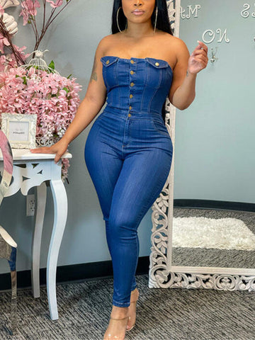 Strapless Denim Jumpsuits