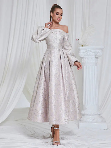 Off-Shoulder Jacquard Gown