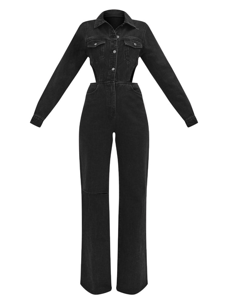 Cutout Waist Denim Jumpsuits